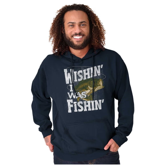 Wishing I was Fishing Largemouth Bass Unisex Plus Fleece Graphic Hoodie Brisco Brands 5X