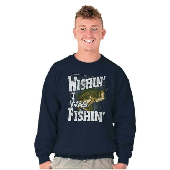 Wishing I was Fishing Largemouth Bass Unisex Plus Fleece Graphic Sweatshirt Brisco Brands 2X