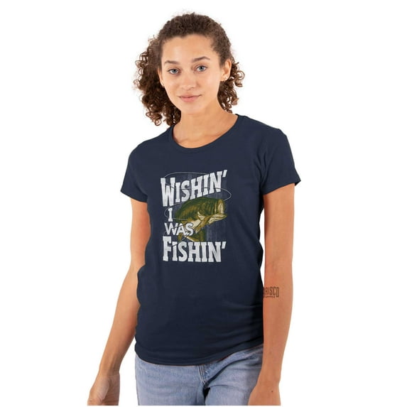 Wishing I was Fishing Largemouth Bass Womens Fitted Plus Size Graphic Tee Brisco Brands 2X