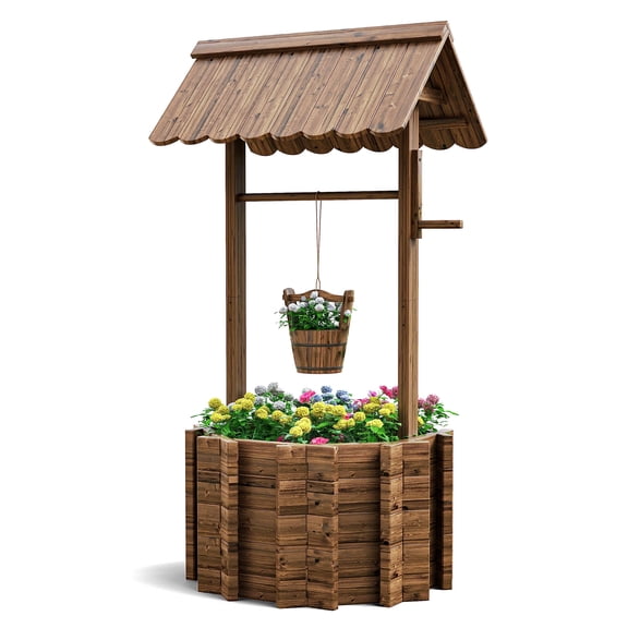 Wishing Wells For Outside Wooden Wishing Well Planter Box Garden Wishing Well Outdoor Flower Pot Deck Lawn Yard Backyard Patio Home Decor Wooden Wishing Well Planter Wooden Brown