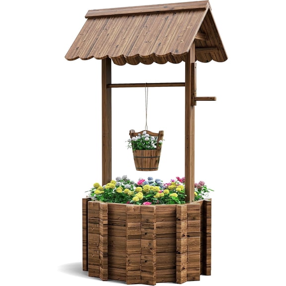 Wishing Wells for Outside  Wooden Wishing Well Planter for Yard  Upgrade Wishing Well with Reinforced Rod &; Hanging Bucket for Garden Patio Lawn Backyard Home