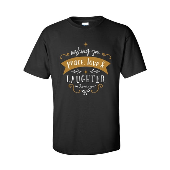 Wishing You Peace, Love, & Laughter in the New Year Festive Unisex Adult Short Sleeve T-shirt-Black-small