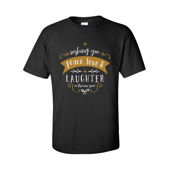 Wishing You Peace, Love, & Laughter in the New Year Festive Unisex Adult Short Sleeve T-shirt-Black-xl