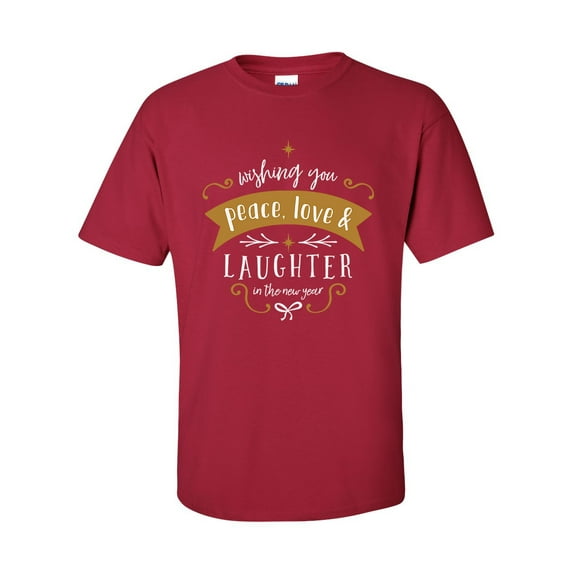 Wishing You Peace, Love, & Laughter in the New Year Festive Unisex Adult Short Sleeve T-shirt-Cardinal Red-xl