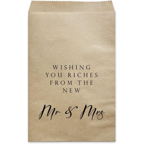 Wishing You Riches From The New Mr And Mrs Wedding Favor Bags, 50-Pack Kraft Scratch Lottery Ticket bags