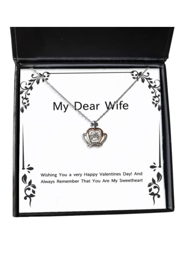 Wishing You a Very Happy Valentines Day! and Always Remember Crown Pendant Necklace, Wife Present from Husband, Best Jewelry for Wife