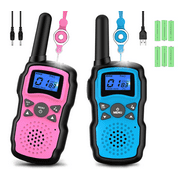 Wishouse Kids Walkie Talkies 2-Pack | Rechargeable, 22 Channels & Flashlight Lanyard (Pink & Blue)