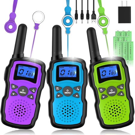 Wishouse Walkie Talkies for Kids Adult Long Range Rechargeable 3 Pack,Boy Wearable Walky Talky Set 2 Way Radio with USB Charger Battery,Camping Games Toy Birthday Xmas Gift for Girl Childr