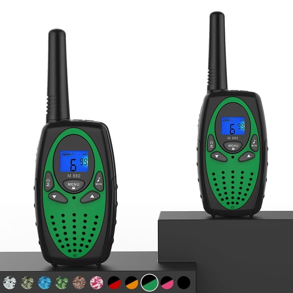 Wishouse M880 FRS Walkie Talkie FCC ID: 2ACVFM-880, Two Way Radios 22 Channels Long Range VOX Belt Clip for Adults Kids Gift (Green 2 in 1)