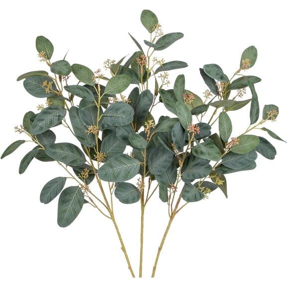 Wishrage 3PCS Artificial Eucalyptus Stems Tall Fake Eucalyptus Leaves Silk Greenery Stems Faux Stems and Branches for Vase Wedding Centerpiece Flower Arrangement