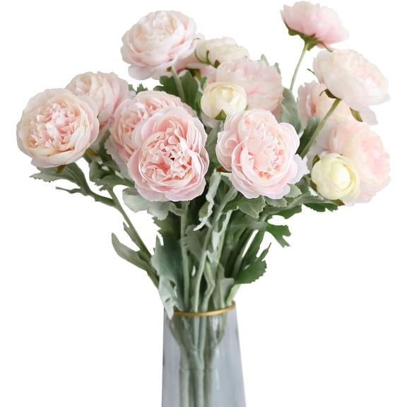 Wishrage 5PCS Artificial Ranunculus Flowers with Real Touch Stem Spray for Home Garden Decoration