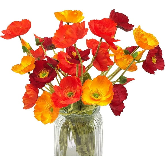 Wishrage 8PCS Artificial Poppy Silk Flowers with Stems Faux Poppy Flowers Bulk Fake Flowers for Wedding, Home, Party, Table Outdoor Indoor Decor