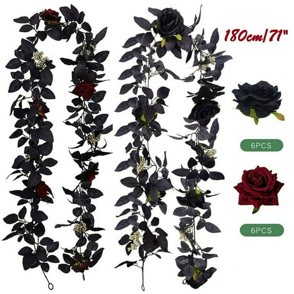 Wishrage Artificial Black Rose Vine,Artificial Rose Vine Hanging Flower Garland Hanging Black Silk Flower Garland
