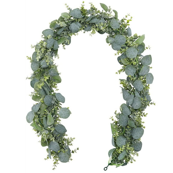 Wishrage Artificial Eucalyptus Garland Spring Garland Fake Silver Dollar Greenery Garland Vines Table Runner for Wedding Home Party Mantle Wall Decor,6FT