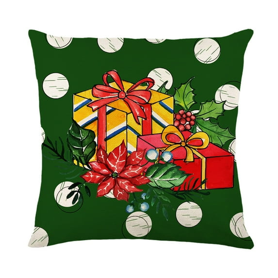 Wishrage Christmas Tree Gnome Decorative Throw Pillow Covers 18x18, Christmas Present Gifts Red Green Polka Dots Porch Outdoor Home Decor, Bells Holly Berry Winter Holiday Party Cushion Case