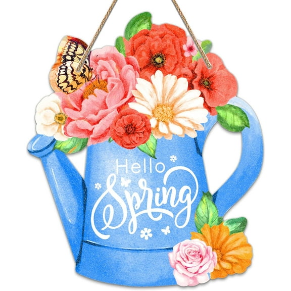 Wishrage Hello Spring Door Sign Vintage Floral Welcome Spring Door Sign Spring Wall Decor for Home Hanging Sign Wall Decorations Farmhouse Decor for Front Door Welcome Sign for Living Dinning