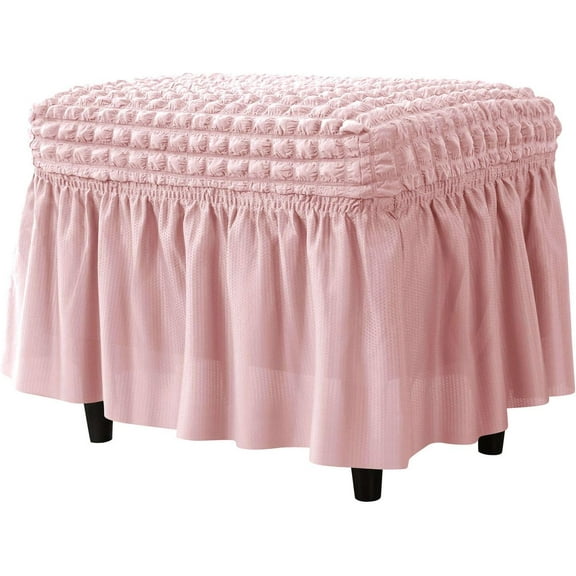 Wishrage High Stretch Seersucker Fabric Ottoman Slipcovers Rectangle Footstool Cover with Skirt Modern Furniture Protector for Home Decor Bedroom Living Room Balcony