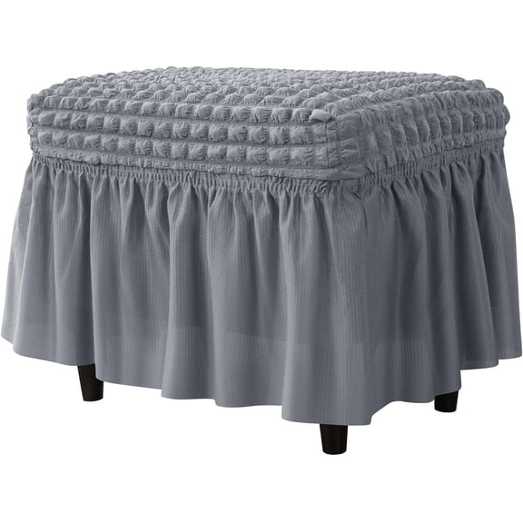 Wishrage High Stretch Seersucker Fabric Ottoman Slipcovers Rectangle Footstool Cover with Skirt Modern Furniture Protector for Home Decor Bedroom Living Room Balcony