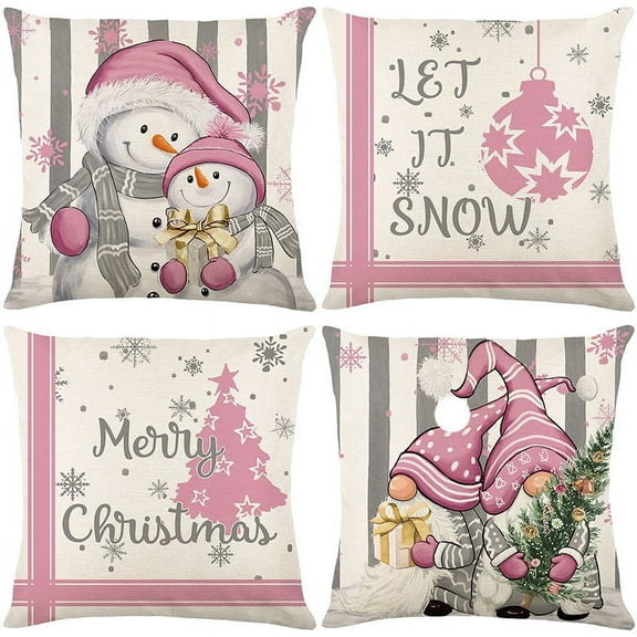 Wishrage Merry Christmas Throw Pillow Covers Snowman Pillow Covers Let It Snow Cushion Cases for Holiday Farmhouse Home Sofa Couch