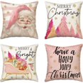 thumbnail image 1 of Wishrage Pink Christmas Throw Pillow Covers 18x18 Inch Santa Claus Christmas Tree Decorative Pillows for Couch Sofa Bed Home Winter Holiday Decor Set of 4, 1 of 7