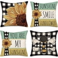 thumbnail image 1 of Wishrage Sunflower Bee Pillow Covers Spring Bumble Bee Honey Farmhouse Decorative Throw Pillow Cover 18x18 Inch Summer Cushion Case Set of 4, 1 of 6