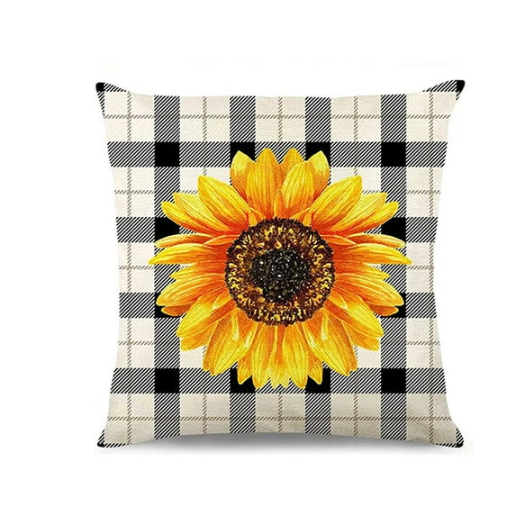Wishrage Sunflower Pillow Cover 18x18'' Black Yellow Decorative Throw Pillow Case, Outdoor Sofa Couch Blue Buffalo Plaid Linen Farmhouse Sunflower Home Decor for Summer Fall Spring