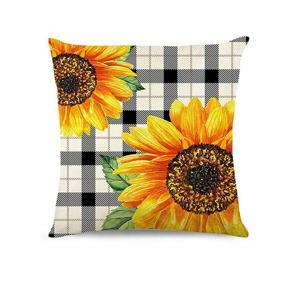 Wishrage Sunflower Pillow Cover 18x18'' Black Yellow Decorative Throw Pillow Case, Outdoor Sofa Couch Blue Buffalo Plaid Linen Farmhouse Sunflower Home Decor for Summer Fall Spring