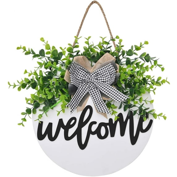 Wishrage Welcome Sign Welcome Front Door Round Wood Sign Hanging Welcome Sign for Farmhouse porch Spring Welcome Sign Front Door Decoration