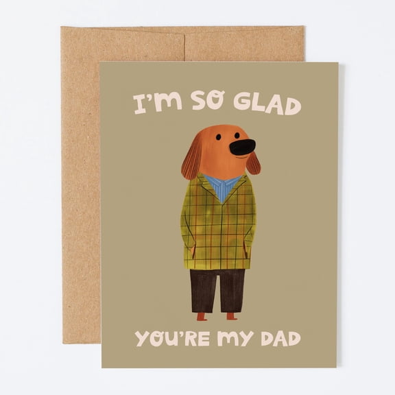 Wislet Atelier Funny Dog Father's Day Greeting Card, Illustrated Plaid Jacket Dog, I'm So Glad You're My Dad Card with Kraft Envelope for Dad's Birthday or Father's Day
