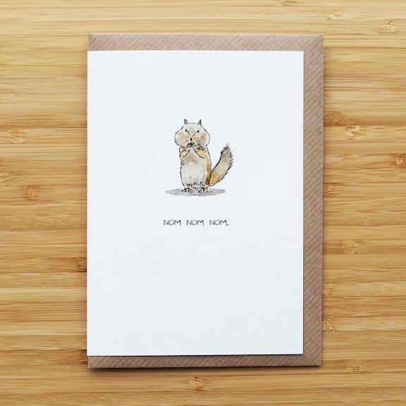 Wislet Atelier Squirrel Greeting Card, Funny Watercolor Animal Card, Nom Nom Nom Chipmunk Design, Blank Note Card for Birthday, Foodies, Includes Kraft Brown Envelope