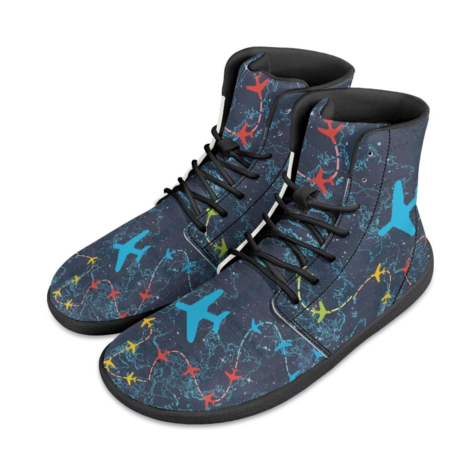 Wismoutput Airplane Printed High-top Barefoot Shoes Comfortable Lace-Up ...
