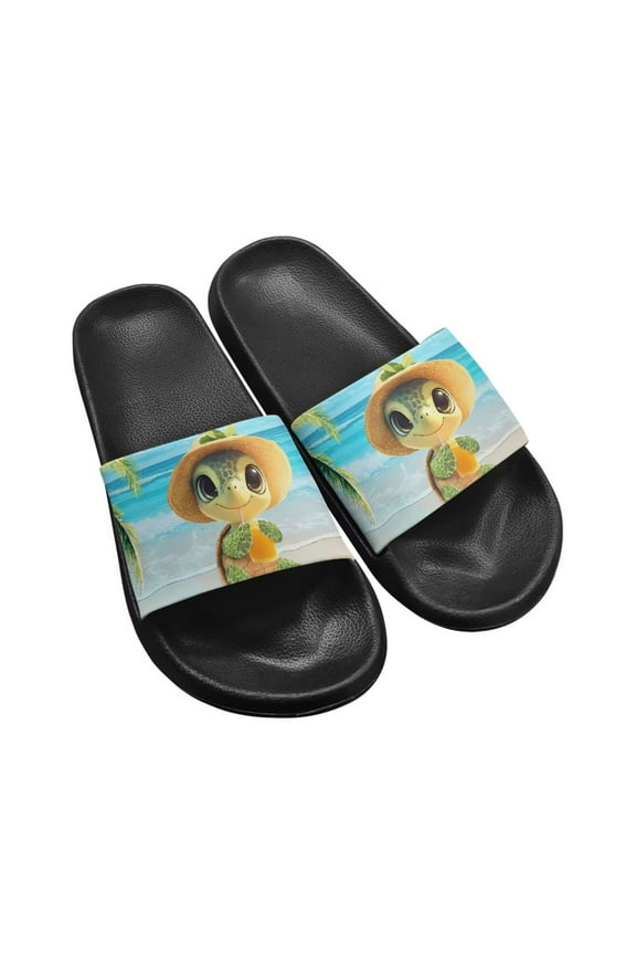 Beach Turtle Women & Men’s Flip Flops Indoor Non-Slip Lightweiht Shower Bathroom Slides Shoes Outdoor Waterproof Beach Pool Sandals Summer Water Shoes Black Size 5