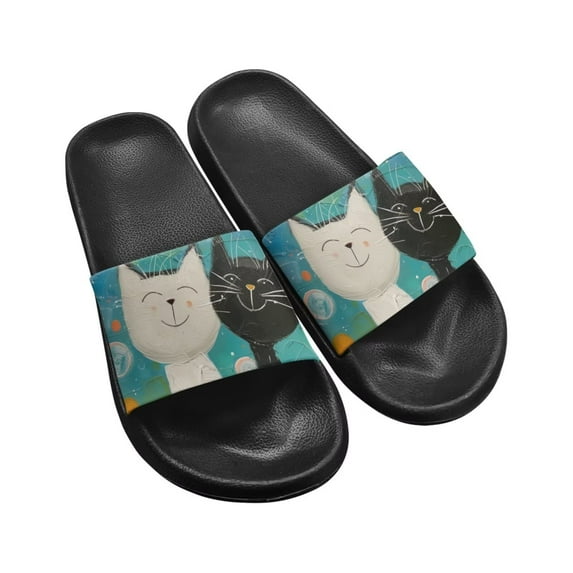 Wismoutput Cartoon Cats Cloud Slippers for Women and Men Indoor Summer House Slippers Non-Slip Shower Slides Bathroom Sandals Lightweight Comfort Beach Shoes Black Size 10