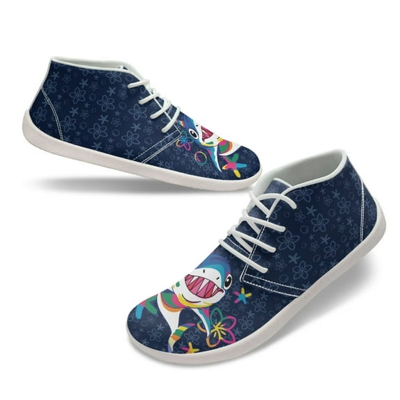 Wismoutput Cartoon Shark Printed Sneakers for Men Boys Light Comfortable Wear-Resistant Barefoot Shoes Size 5.5-14