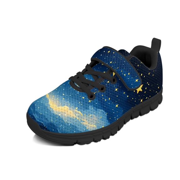 Wismoutput Children's Velcro Sneakers Starry Sky Print Light Breathable Sports Shoes for Kids Boys for School Size 11-15
