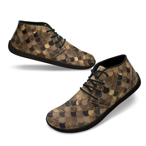 Wismoutput Gold Fish Scale Print Sneakers for Men Boys Comfortable Leather Barefoot Shoes Wide Width Size 5.5-14