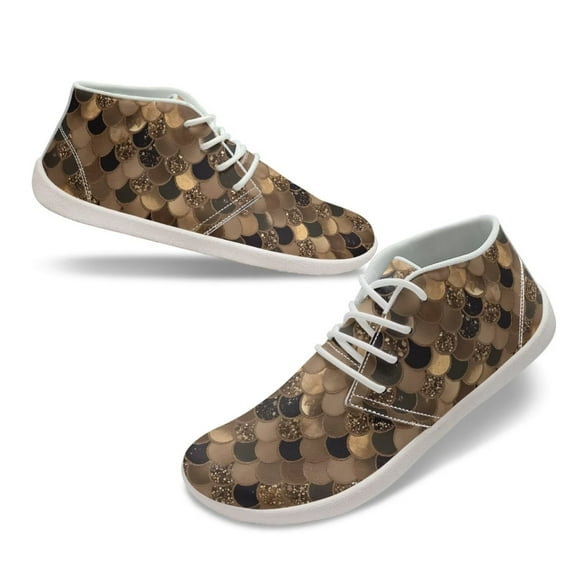 Wismoutput Gold Fish Scale Print Sneakers for Men Boys Comfortable Leather Barefoot Shoes Wide Width Size 5.5-14
