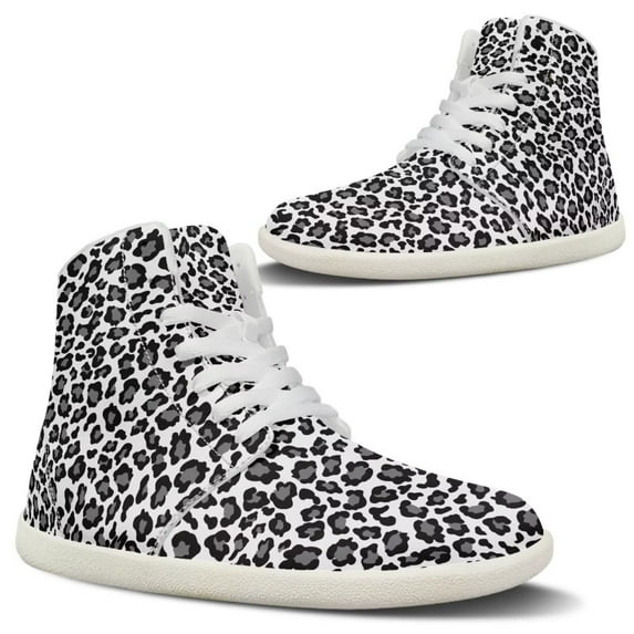 Wismoutput Gray Leopard Barefoot Shoes for Men High-Top Minimalist Barefoot Shoes Unique Print Sneakers for Boys Men