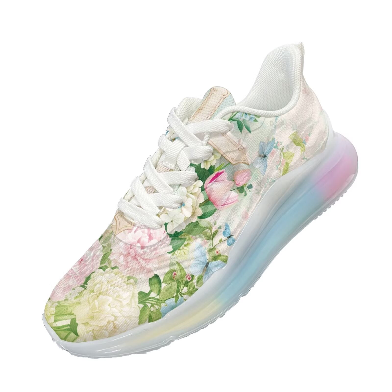 Wismoutput Hydrangea Air Cushion Running Shoe for Women Teen Girls Anti-slip Outdoor Athletic Tennis Gym Sneakers Lightweight Breathable Golf Training Shoes Size 6