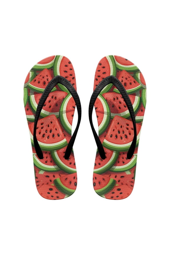 Non-Slip Flip Flops Womens Summer Beach Sandals Lightweight Watermelon Slides Sandals Quick Drying Soft Open Toe Casual House Flip Flops for Indoor Outdoor Black Size 9