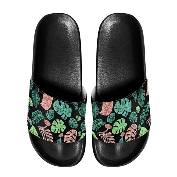 Wismoutput Palm Leaves Slide Sandals for Women Girls Anti-Slip Soft Comfortable Flip Flops Size 6-13.5