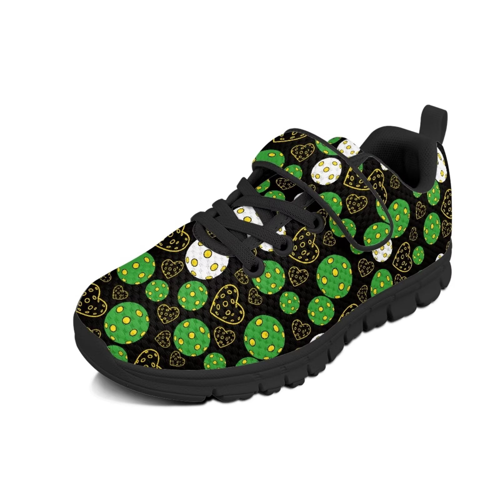 Wismoutput Pickleball Print Sports Shoes for Children Hook & Loop Mesh Breathable Comfortable Sneakers Casual Shoes Size 11-15