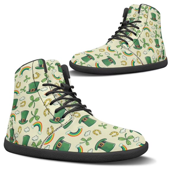 Wismoutput Rainbow Green Hats Printed Shoes Women's High Top Sneakers for St. Patrick's Day Non Slip Comfortable Size 6-13.5