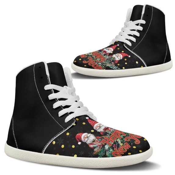 Wismoutput Santa Claus High-top Barefoot Shoes Lace-Up Casual Comfortable Shoes for Men and Boys Minimalist Zero Drop Shoes