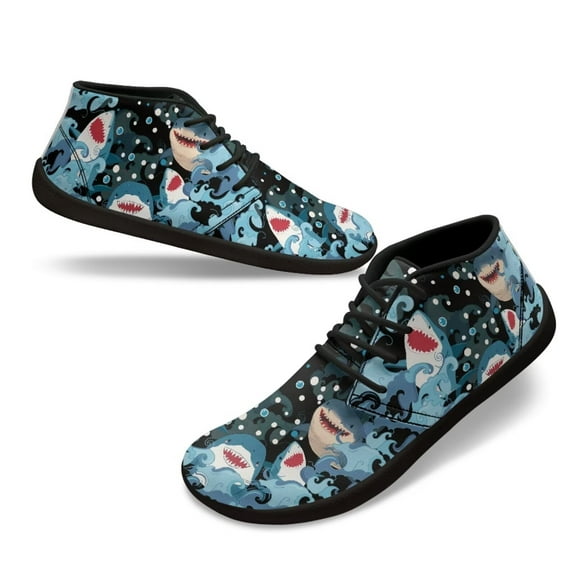 Wismoutput Shark Printed Sneakers for Men Boys Breathable Comfortable Minimalist Barefoot Shoes Size 5.5-14