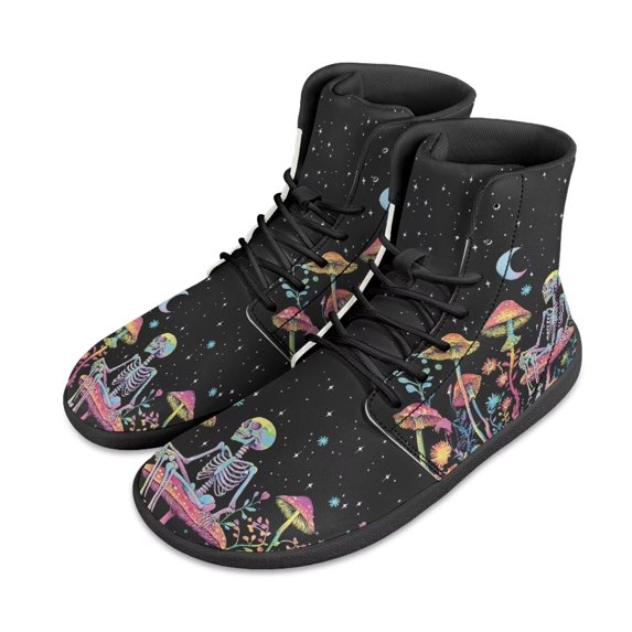 Wismoutput Skeleton Mushroom Print Barefoot Shoes Lace-up High-Top Walking Shoes for Men Boys Wide Width Size 5.5-14