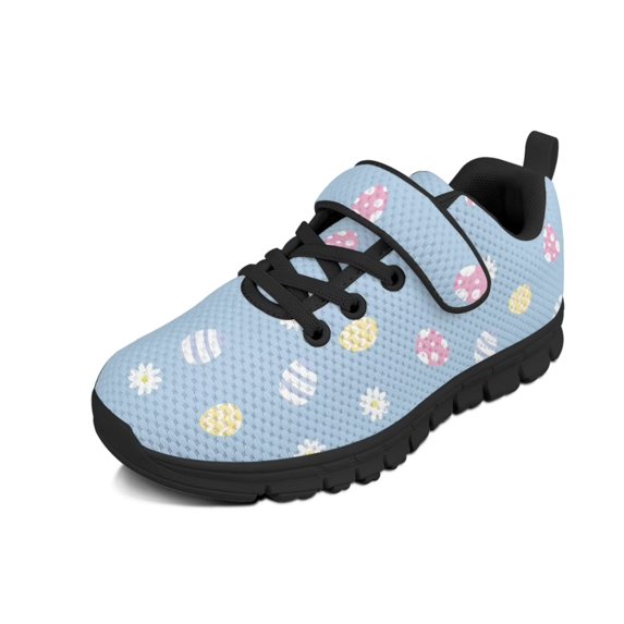 Wismoutput Velcro Sneakers for Little Girls Boys Easter Eggs Sport Shoes Non Slip Comfortable Walking Shoes for School Size 11-15
