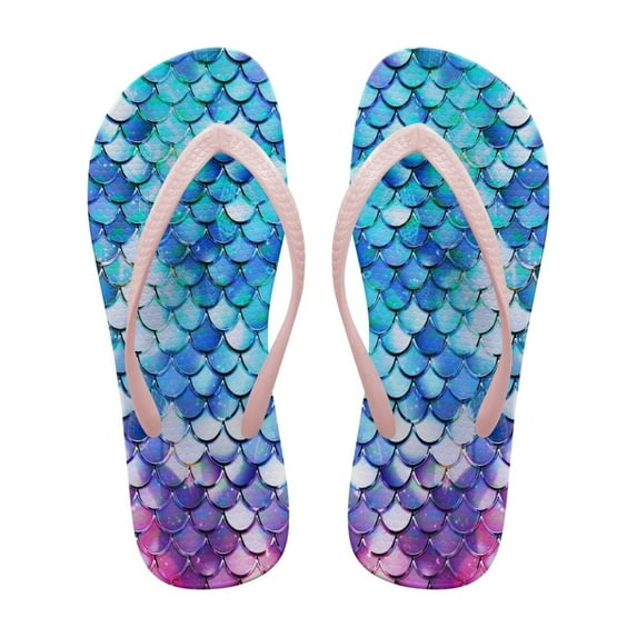 Wismoutput Women's Non-Slip Flip Flops Lightweight Shower House Shoes Mermaid Scales Sandals for Beach Pool Party Bathroom Comfort Sandals Girls Teens Summer Pink Size 7.5