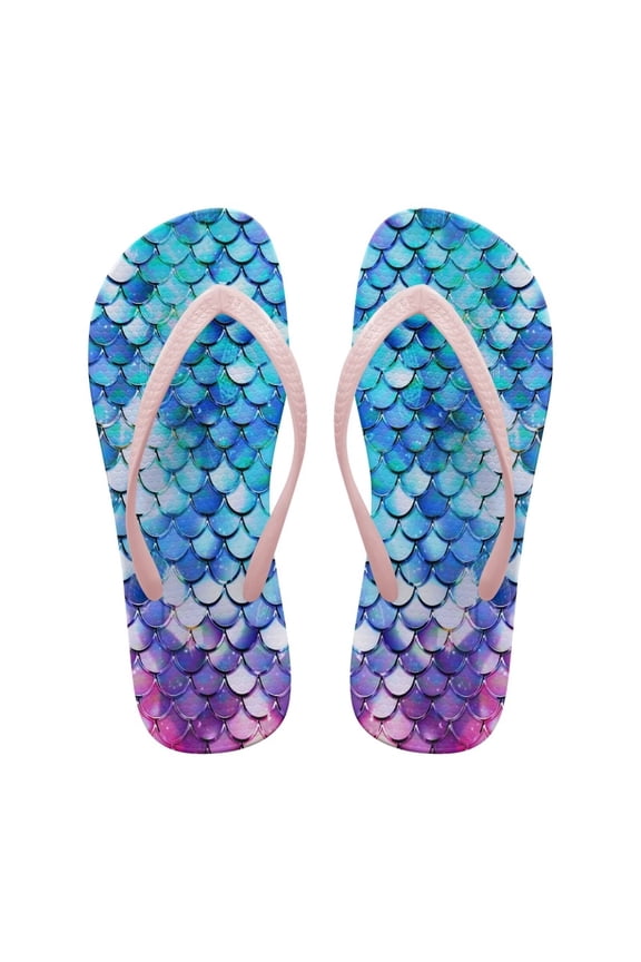 Women's Non-Slip Flip Flops Lightweight Shower House Shoes Mermaid Scales Sandals for Beach Pool Party Bathroom Comfort Sandals Girls Teens Summer Pink Size 7.5