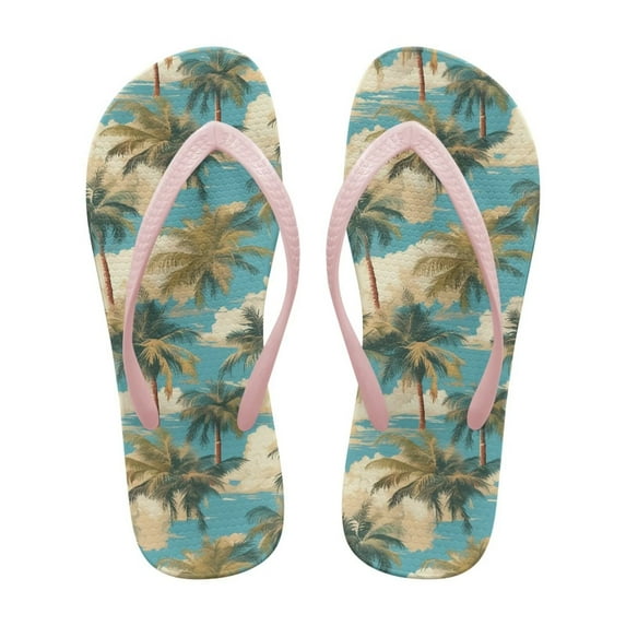 Wismoutput Women's Waterproof Flip Flops Non Slip Lightweight Walking Thong Sandals Palm Trees Summer Slides Quick Drying Shower Beach Pool Slides Sandal Pink Size 9